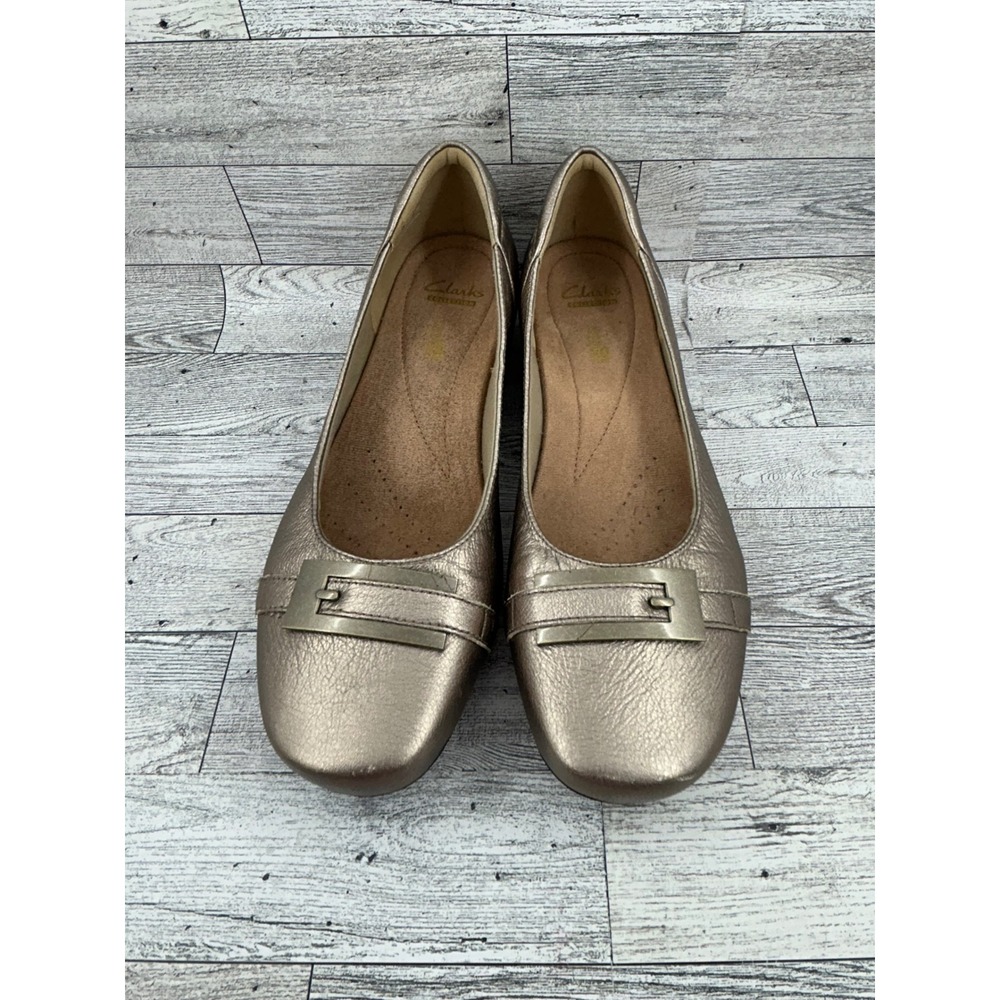 Clarks Blanche‎ West Women's Flat Shoes Gold Metallic Leather Comfort Size 9.5M